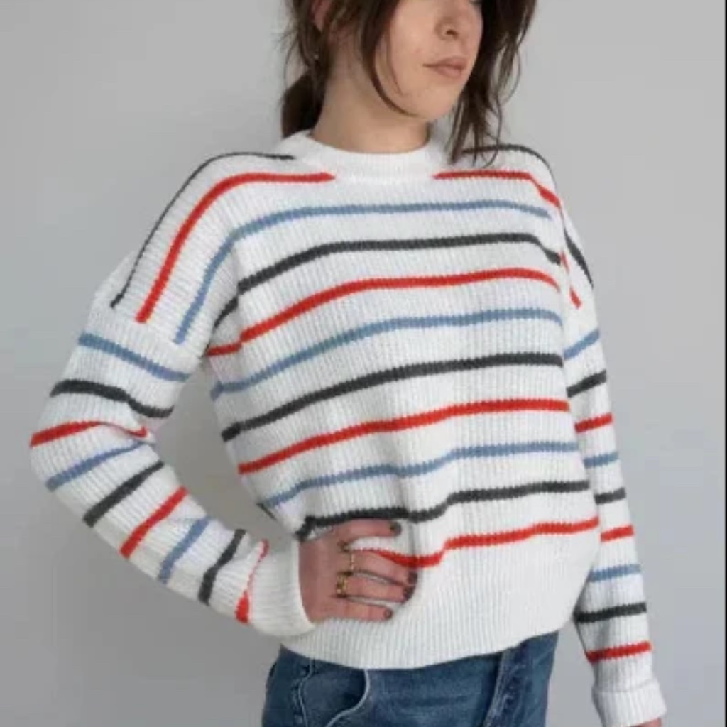 Nwt Striped Chunky Cropped Crewneck Sweater